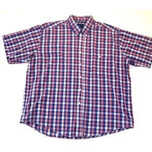 Towncraft 2XL Red White Blue Plaid Wrinkle-Free Shirt Short Slv Red White Bl
